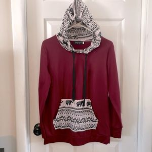 Ruiyige maroon sweater with hoodie & front pouch